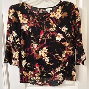 J. Jill Floral Blouse - Black, Red, Yellow